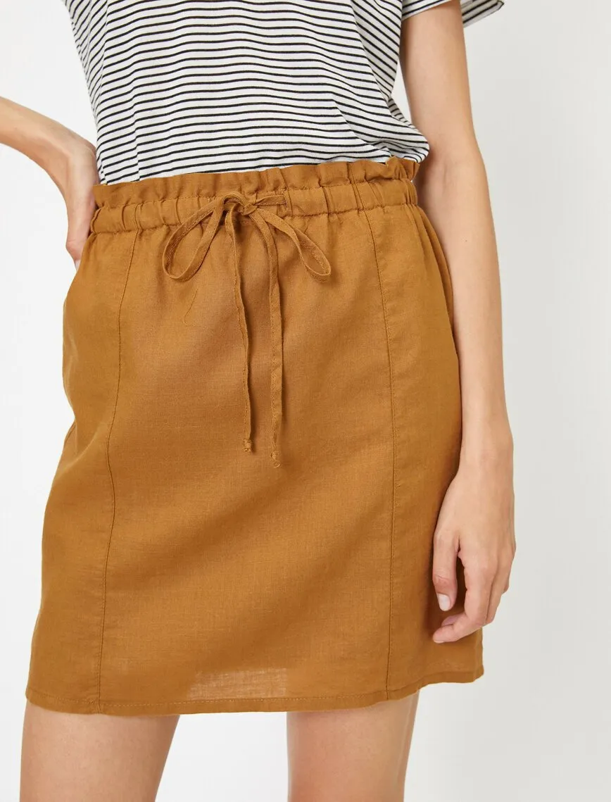 11946 Brown Tie Waist Mini Skirt