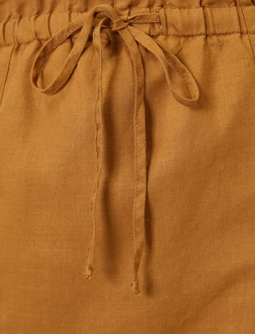 11946 Brown Tie Waist Mini Skirt