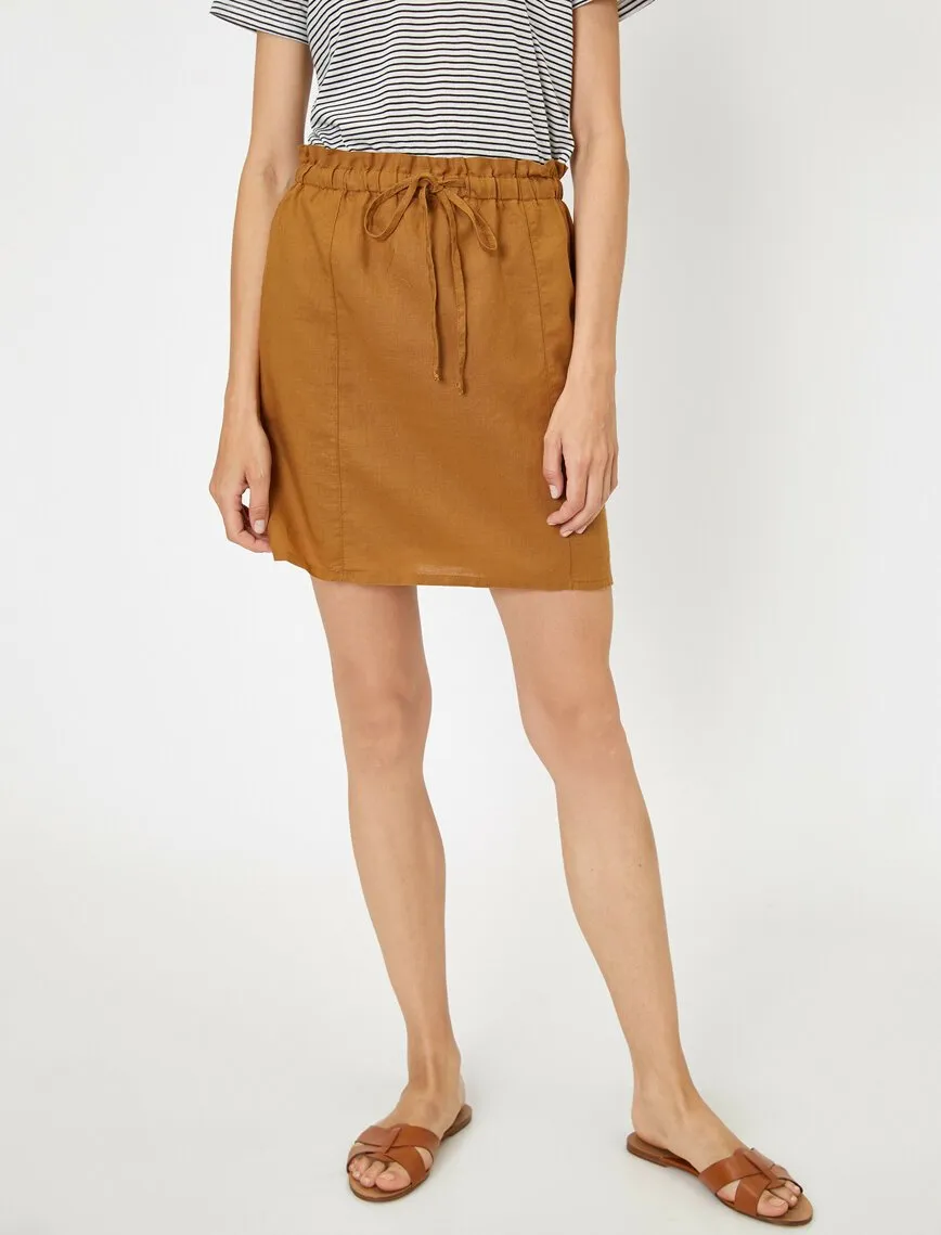 11946 Brown Tie Waist Mini Skirt