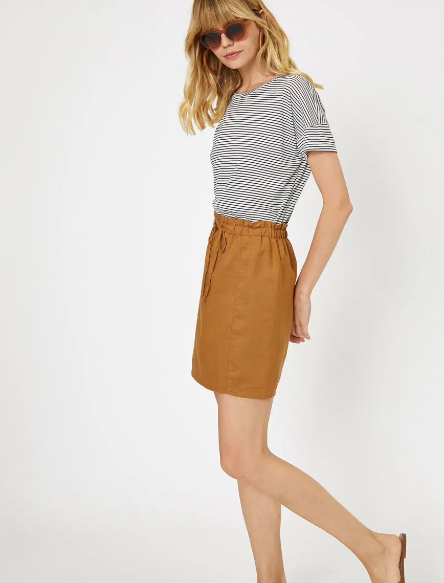 11946 Brown Tie Waist Mini Skirt