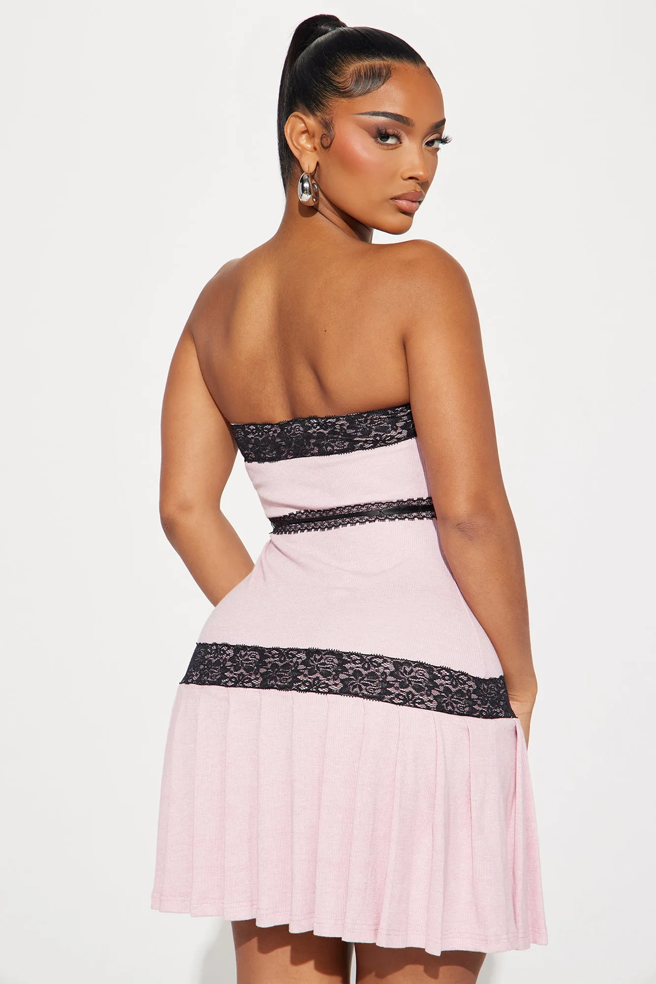 Alice Ribbed Mini Dress - Pink