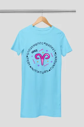 Aries Zodiac Cotton Night T-Shirt Dress For Women