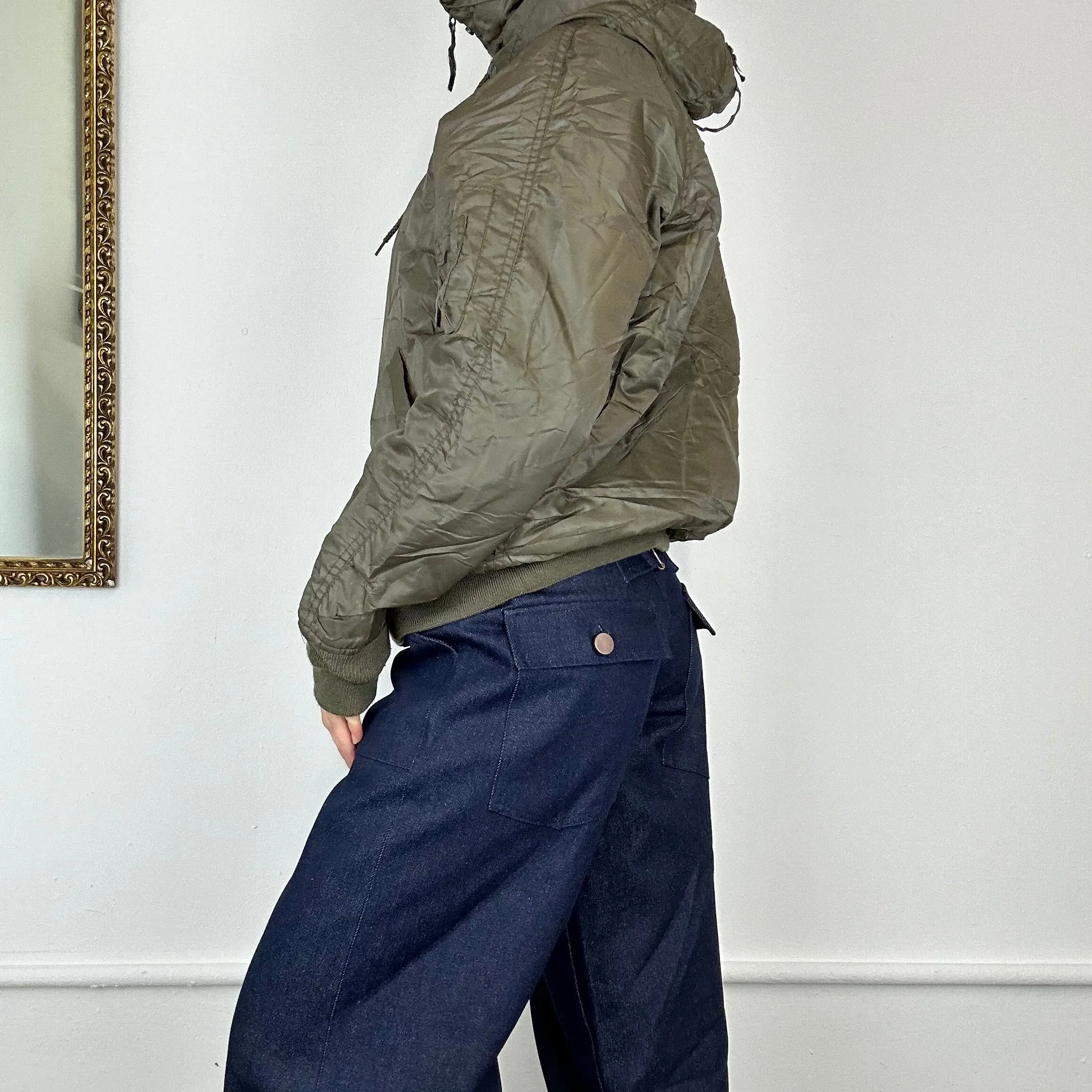 asymmetric khaki bomber jacket