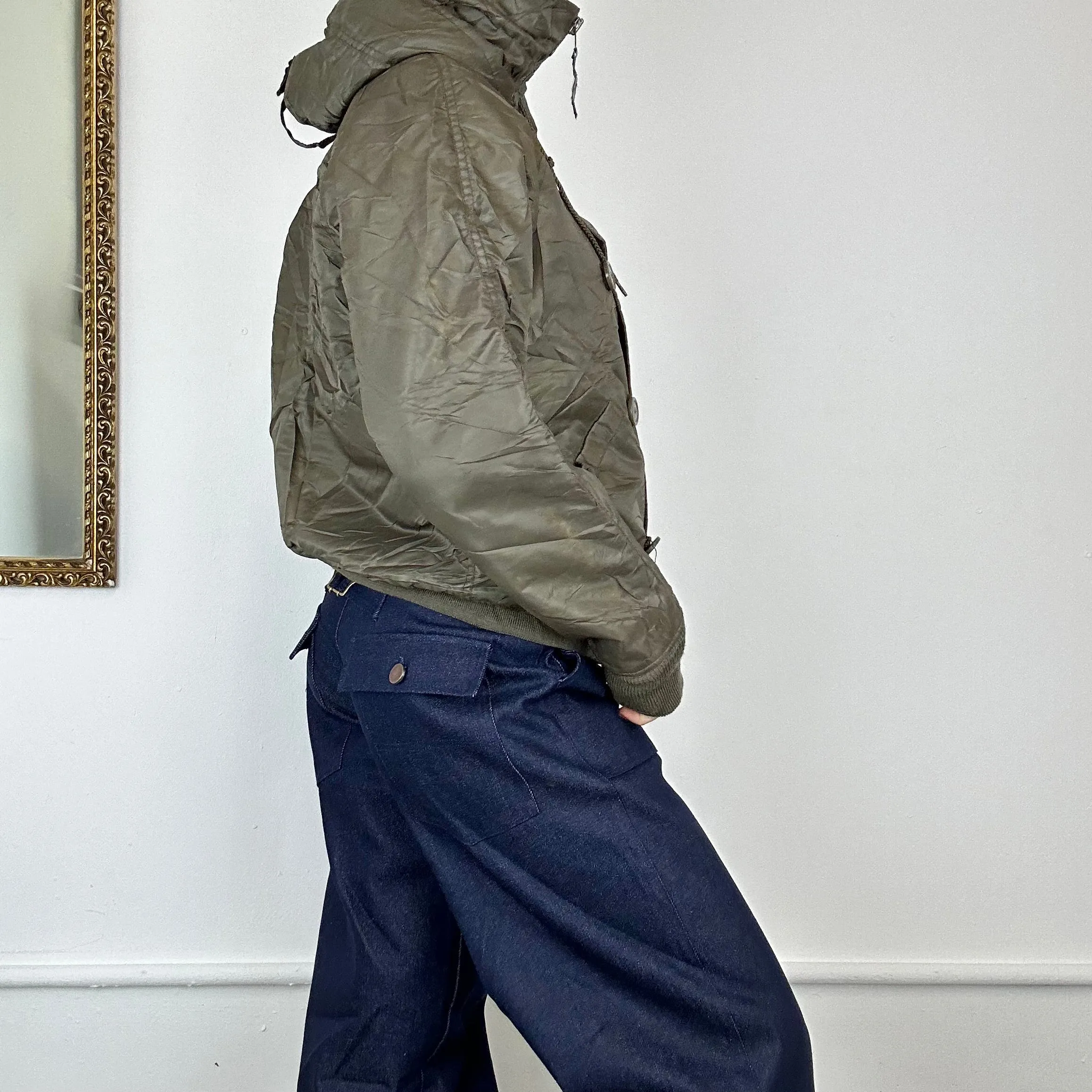 asymmetric khaki bomber jacket