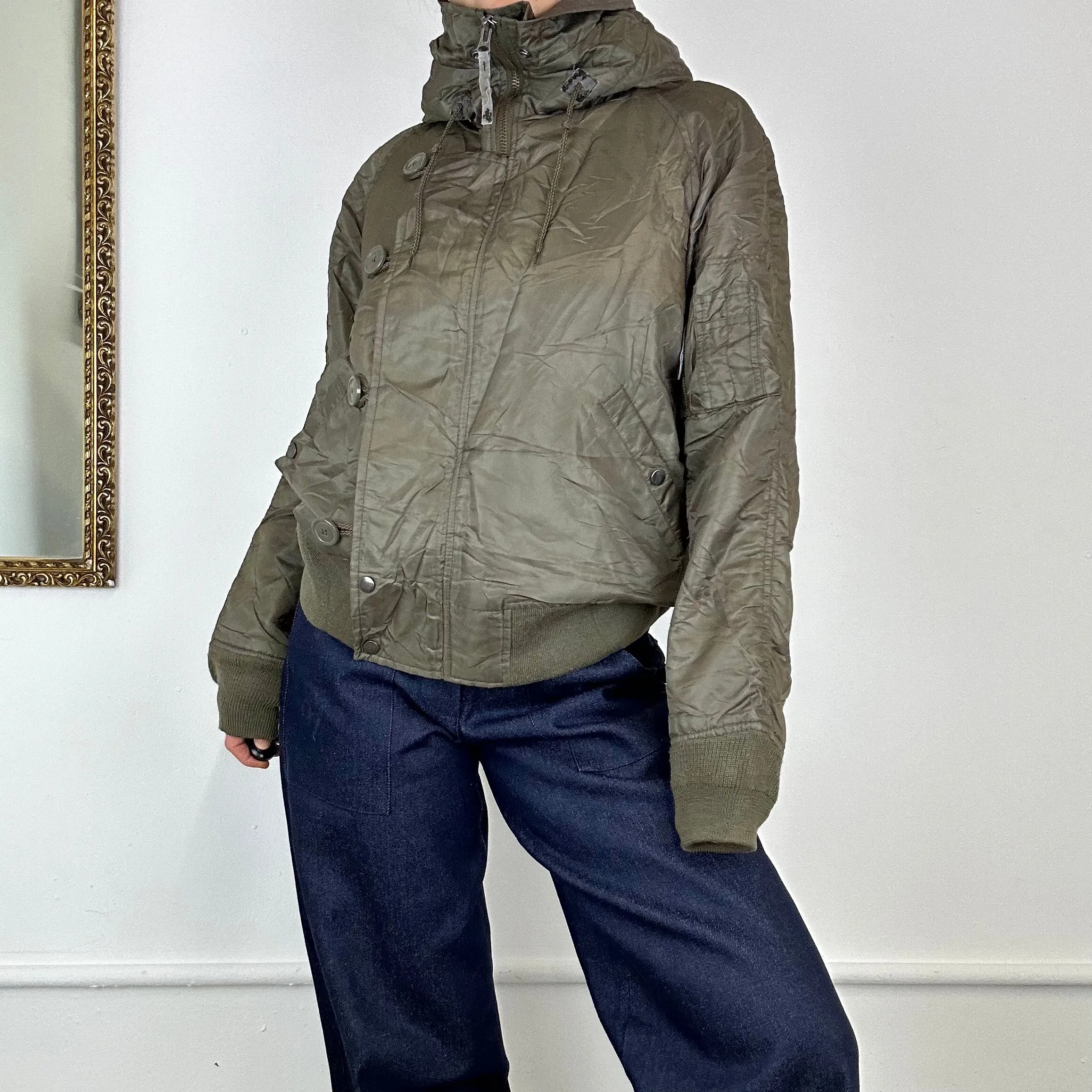 asymmetric khaki bomber jacket