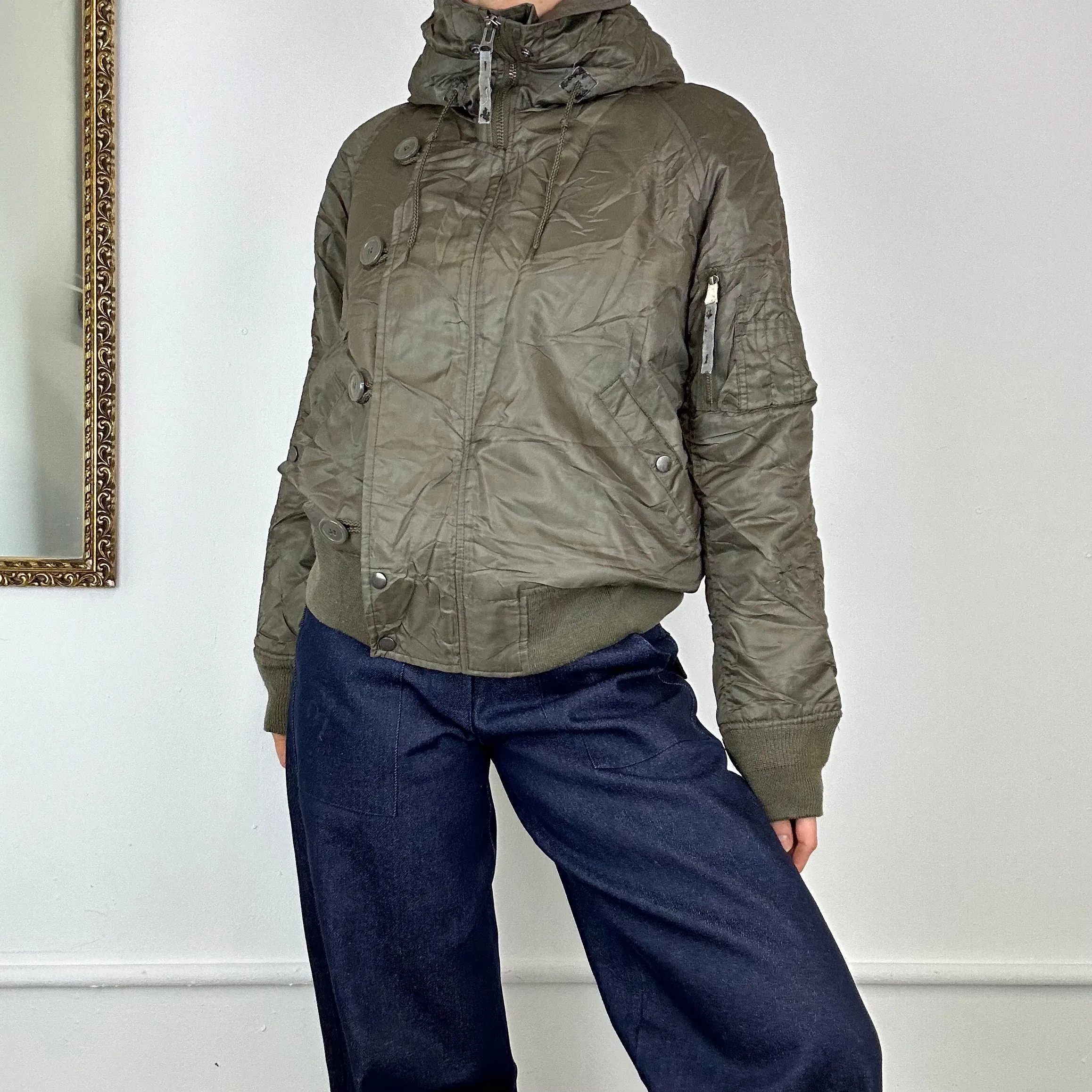 asymmetric khaki bomber jacket