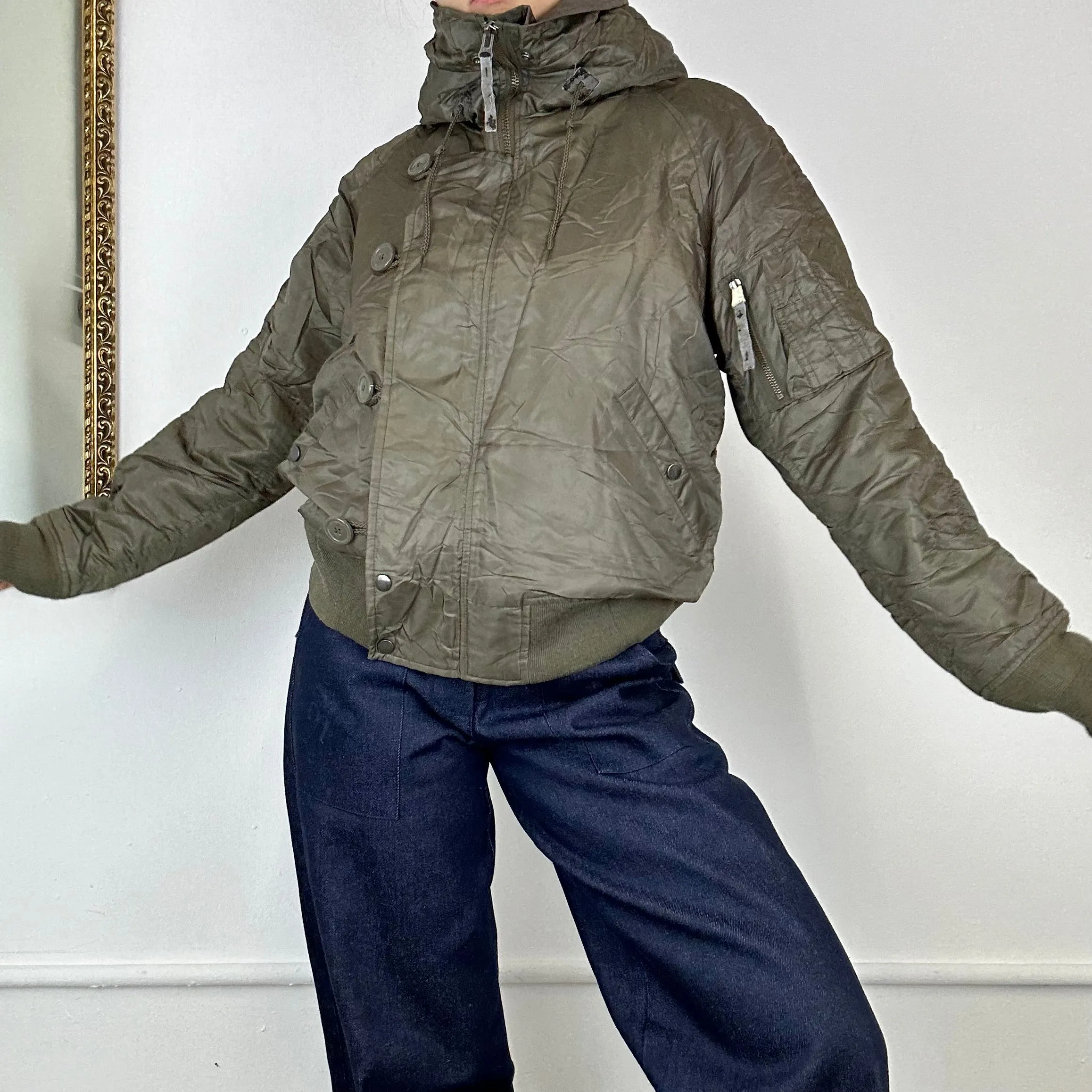 asymmetric khaki bomber jacket