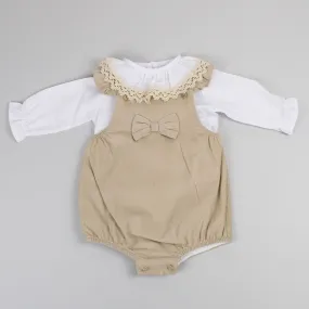 Baby Girls Beige Traditional Romper and White Shirt