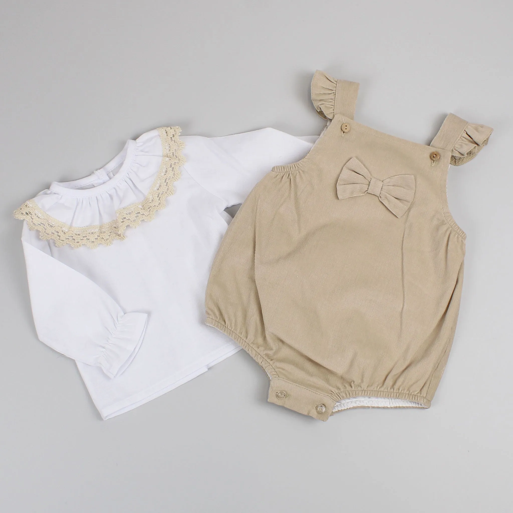 Baby Girls Beige Traditional Romper and White Shirt