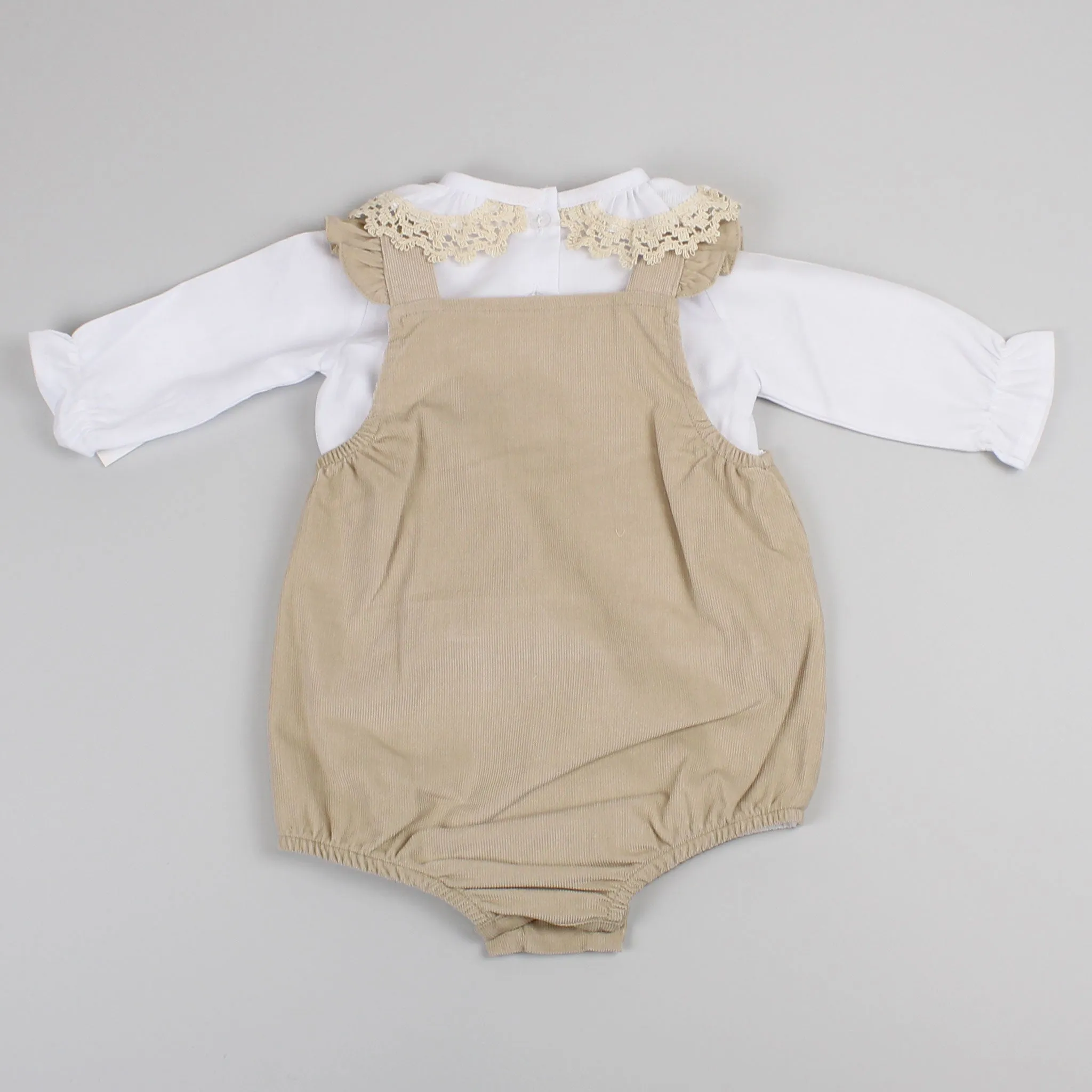 Baby Girls Beige Traditional Romper and White Shirt
