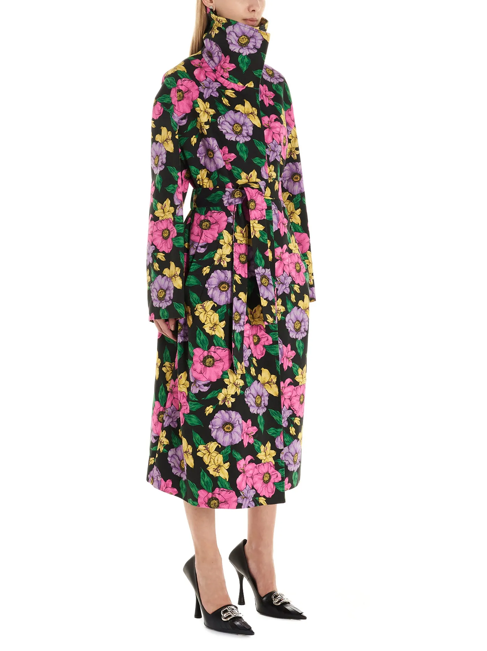 Balenciaga Belted Floral Print Trench Coat