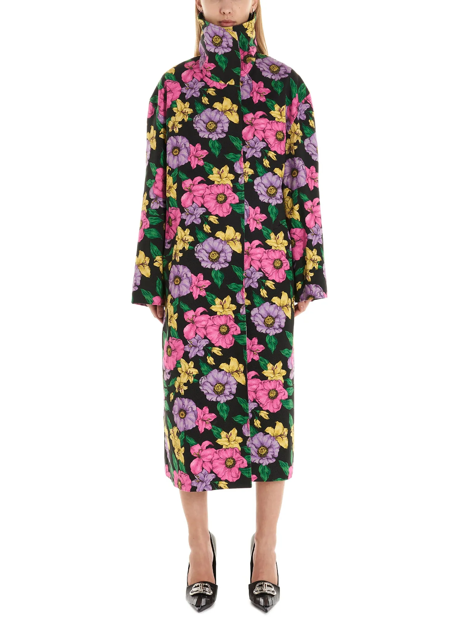 Balenciaga Belted Floral Print Trench Coat