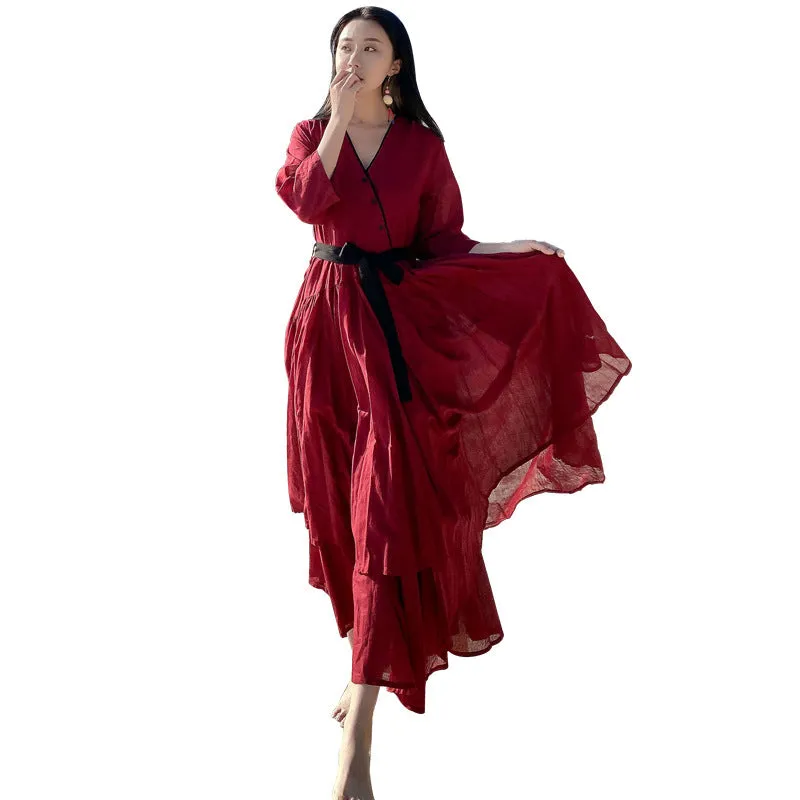 Big Swing Literary Retro French V-neck Swing Dress