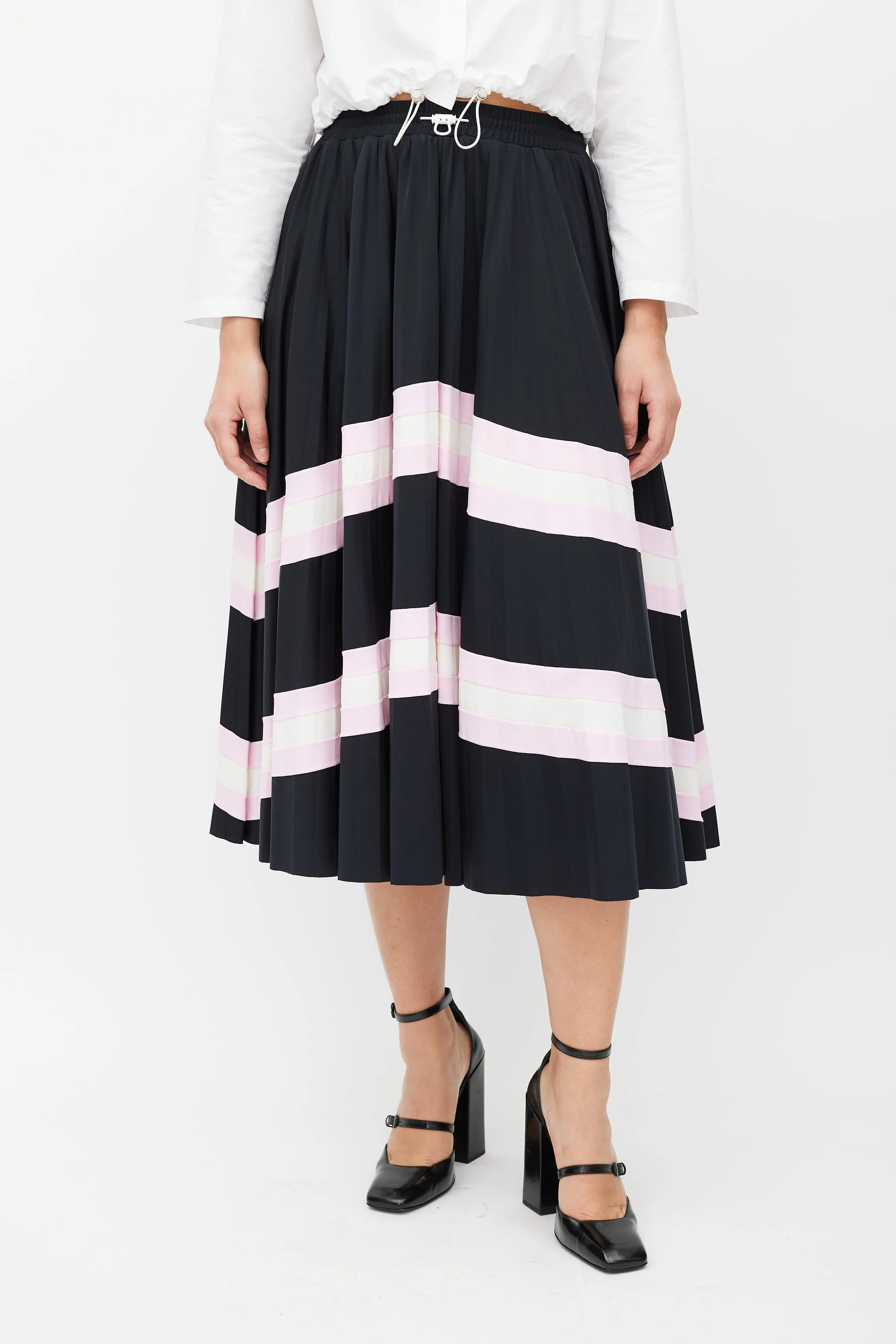Black & Multicolour Stripe Pleated Skirt