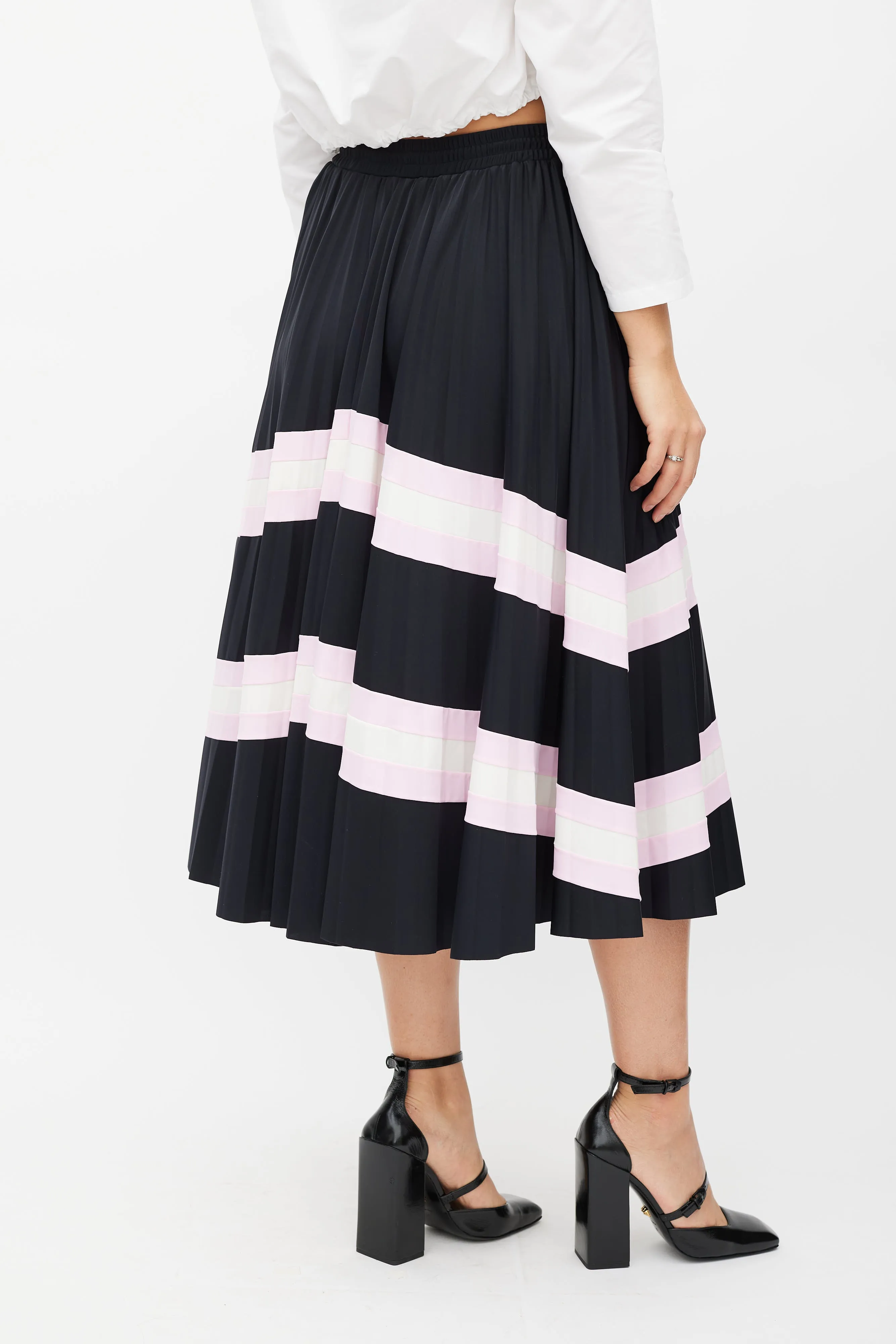 Black & Multicolour Stripe Pleated Skirt