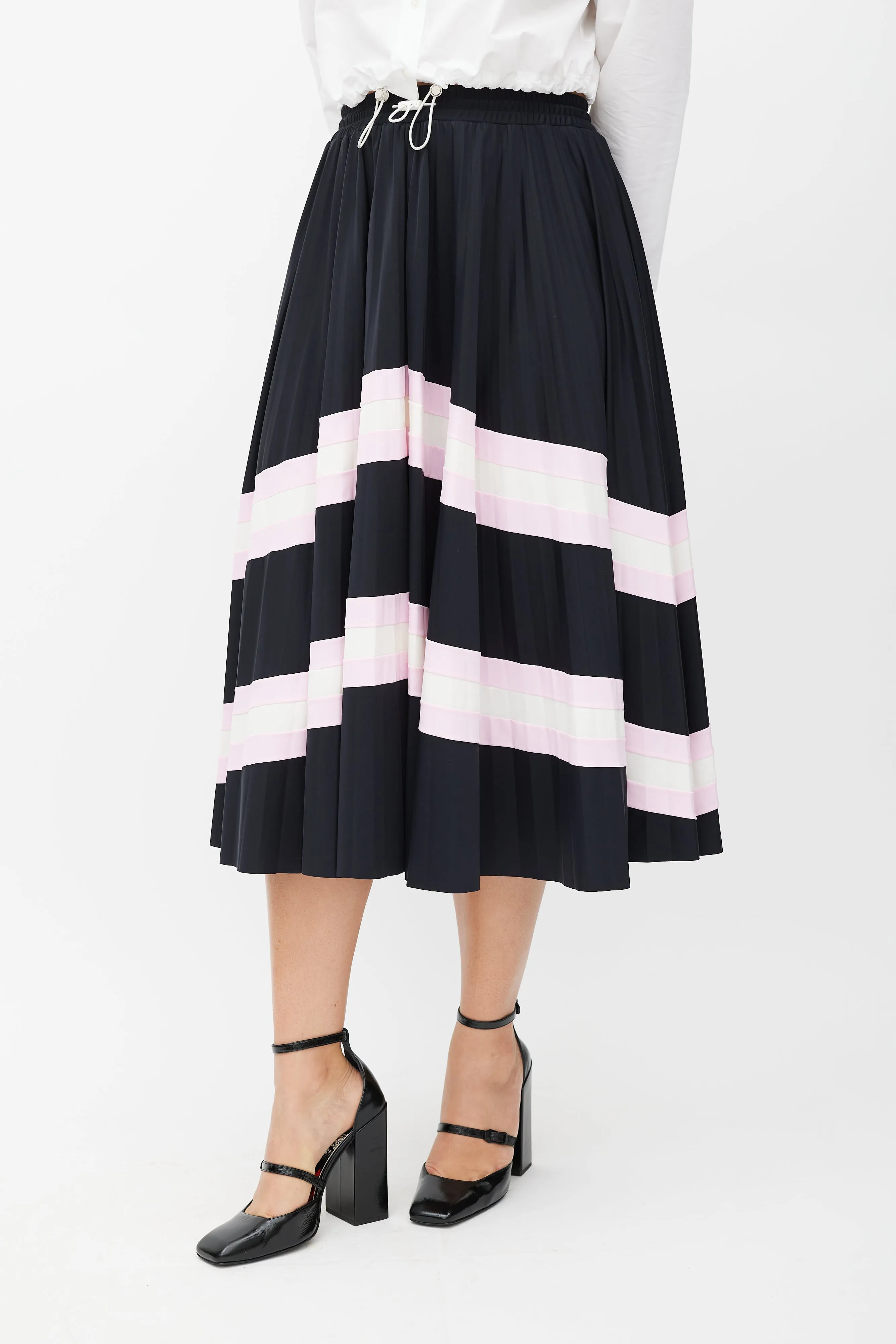 Black & Multicolour Stripe Pleated Skirt