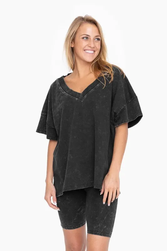 Black Cotton Blend Shirt and Shorts Set
