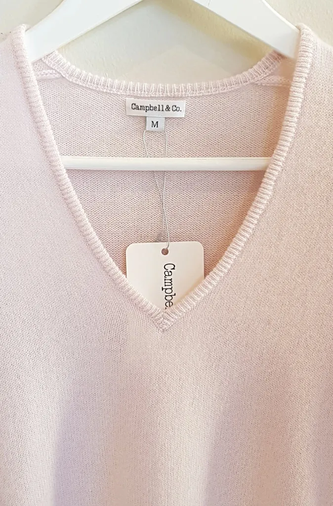 Campbell & Co. Boyfriend V Neck Sweater in Blush Pink