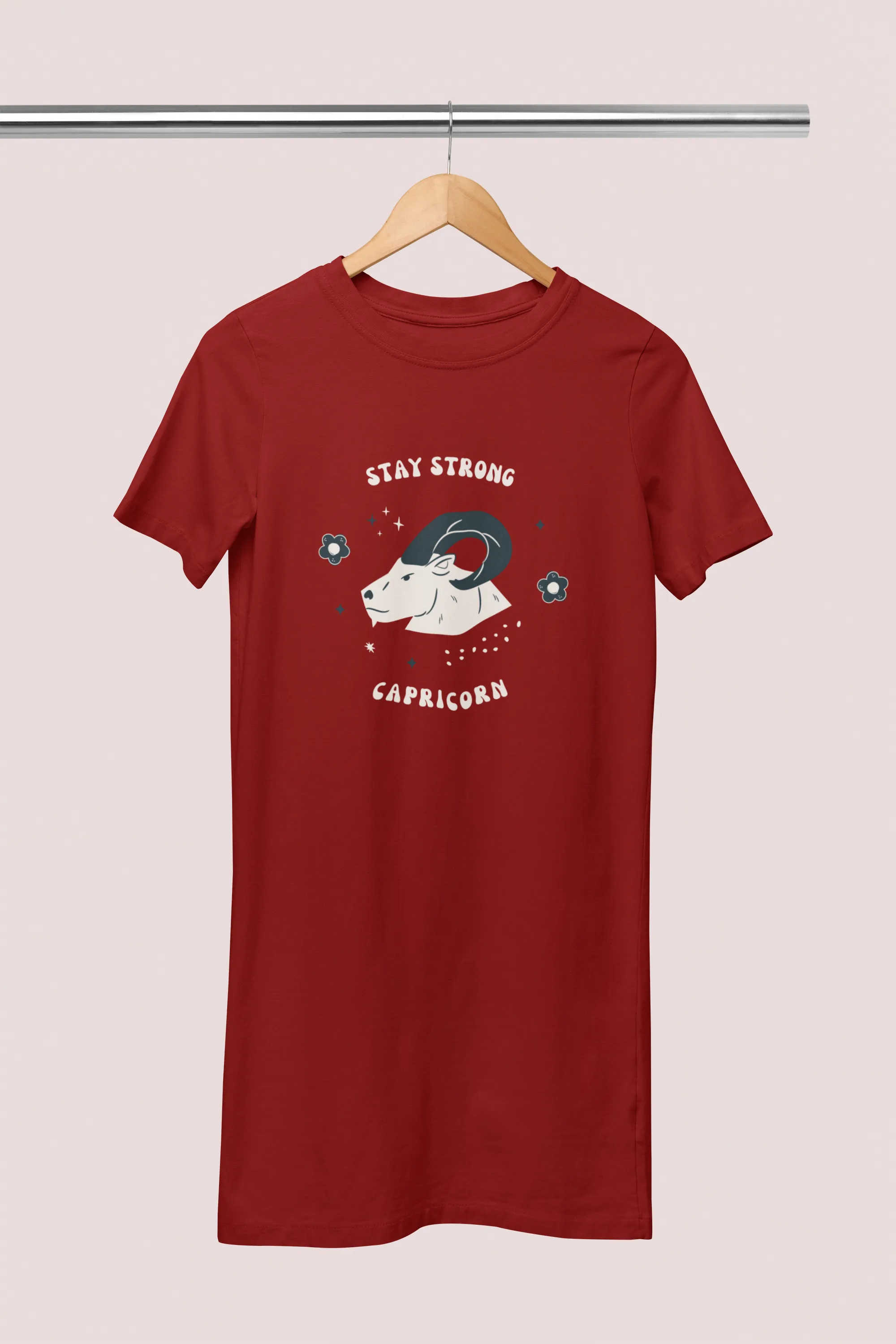Capricorn Zodiac Stay Strong Printed Cotton Night T-Shirt Dress for Women