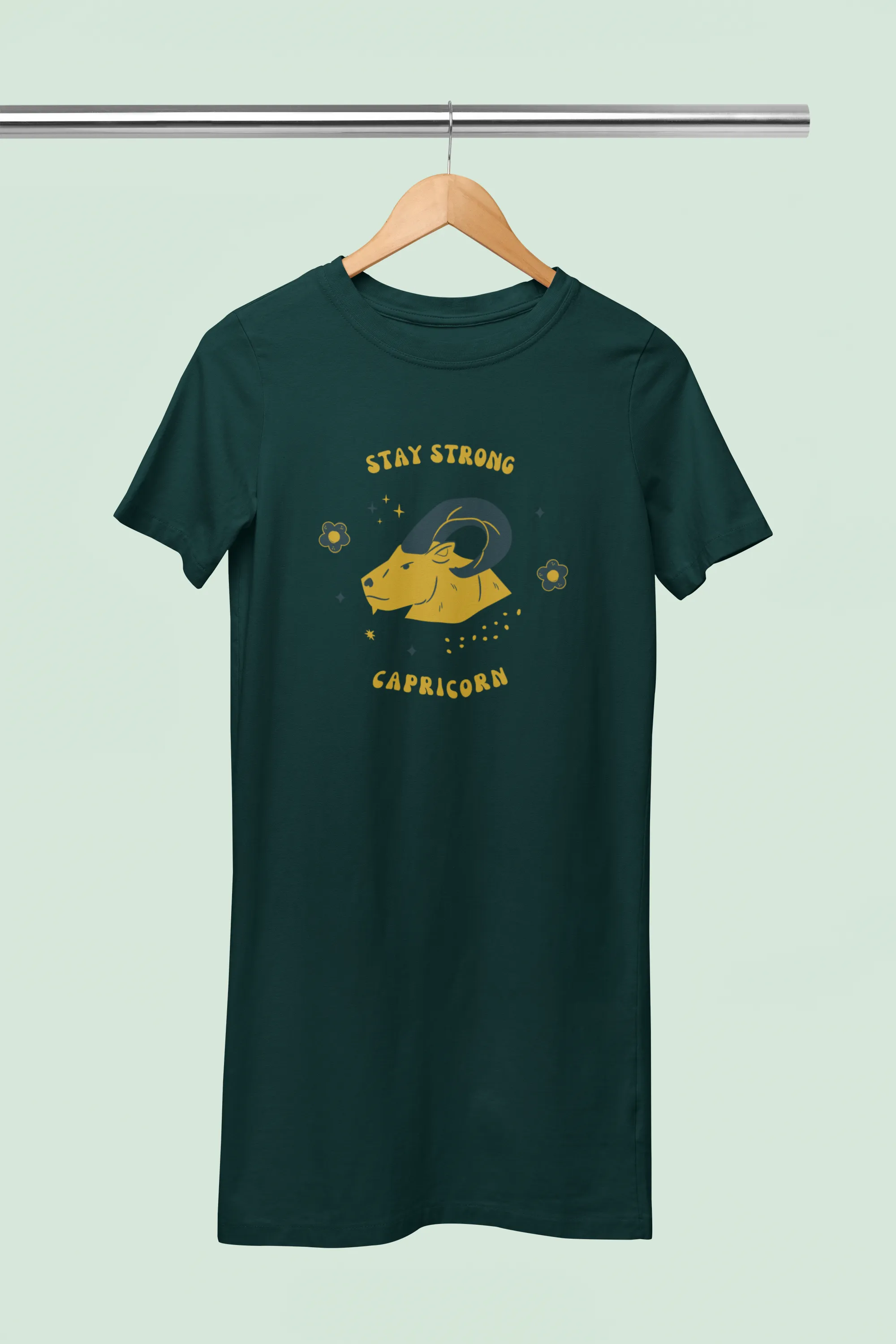 Capricorn Zodiac Stay Strong Printed Cotton Night T-Shirt Dress for Women