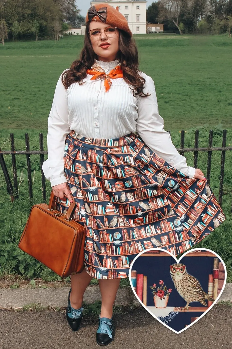 Carolyn Library Book & Owl Box Pleated Skirt