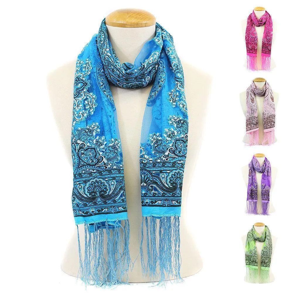 Casaba Women's Elegant Paisley Sheer Scarf Scarves Intricate Brocade Tapestry