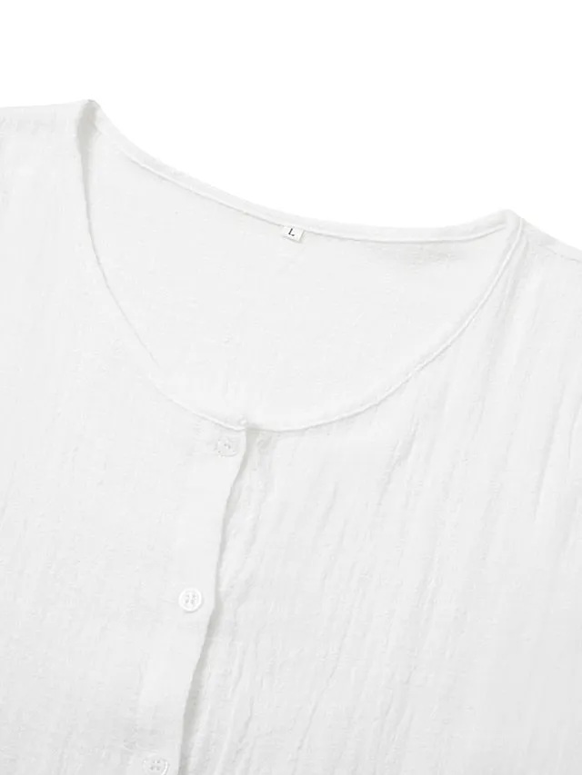 Casual Dress Shirt Dress Cotton Linen Dress Mini Dress Blue Purple Pink Short Sleeve Pure Color Spring Summer V Neck Beach Basic Daily Weekend Loose Fit Linen S M L XL XXL 3XL for Women
