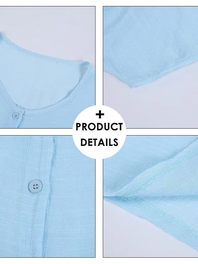 Casual Dress Shirt Dress Cotton Linen Dress Mini Dress Blue Purple Pink Short Sleeve Pure Color Spring Summer V Neck Beach Basic Daily Weekend Loose Fit Linen S M L XL XXL 3XL for Women