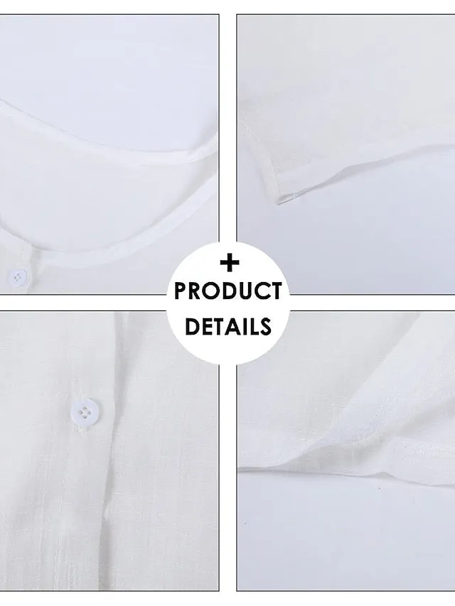 Casual Dress Shirt Dress Cotton Linen Dress Mini Dress Blue Purple Pink Short Sleeve Pure Color Spring Summer V Neck Beach Basic Daily Weekend Loose Fit Linen S M L XL XXL 3XL for Women
