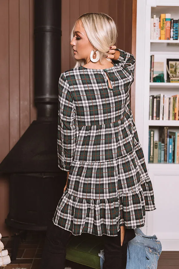 Cinnamon And Spice Plaid Babydoll Dress In Green