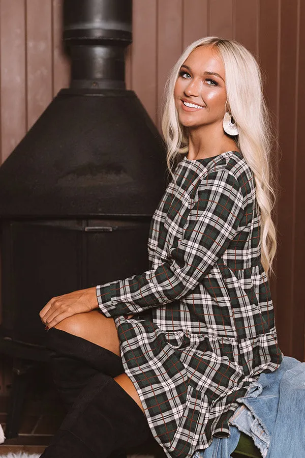 Cinnamon And Spice Plaid Babydoll Dress In Green