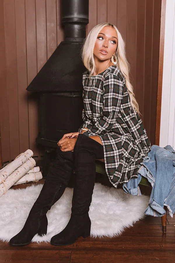Cinnamon And Spice Plaid Babydoll Dress In Green