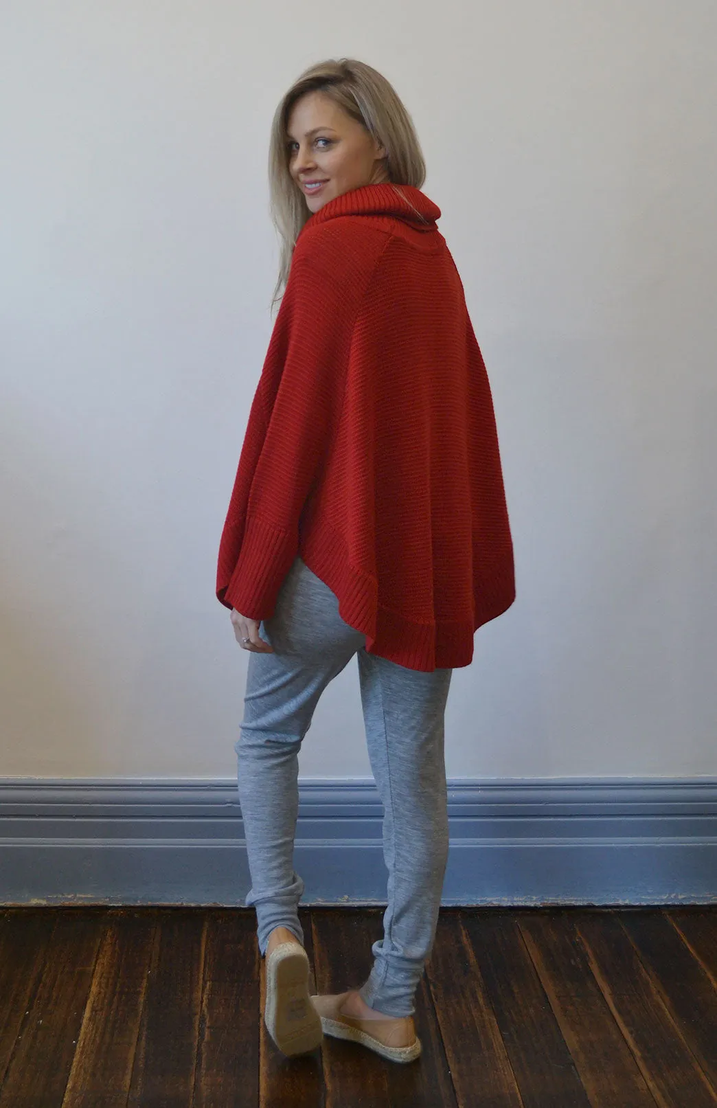 Classic Knitted Cowl Neck Poncho with Sleeves