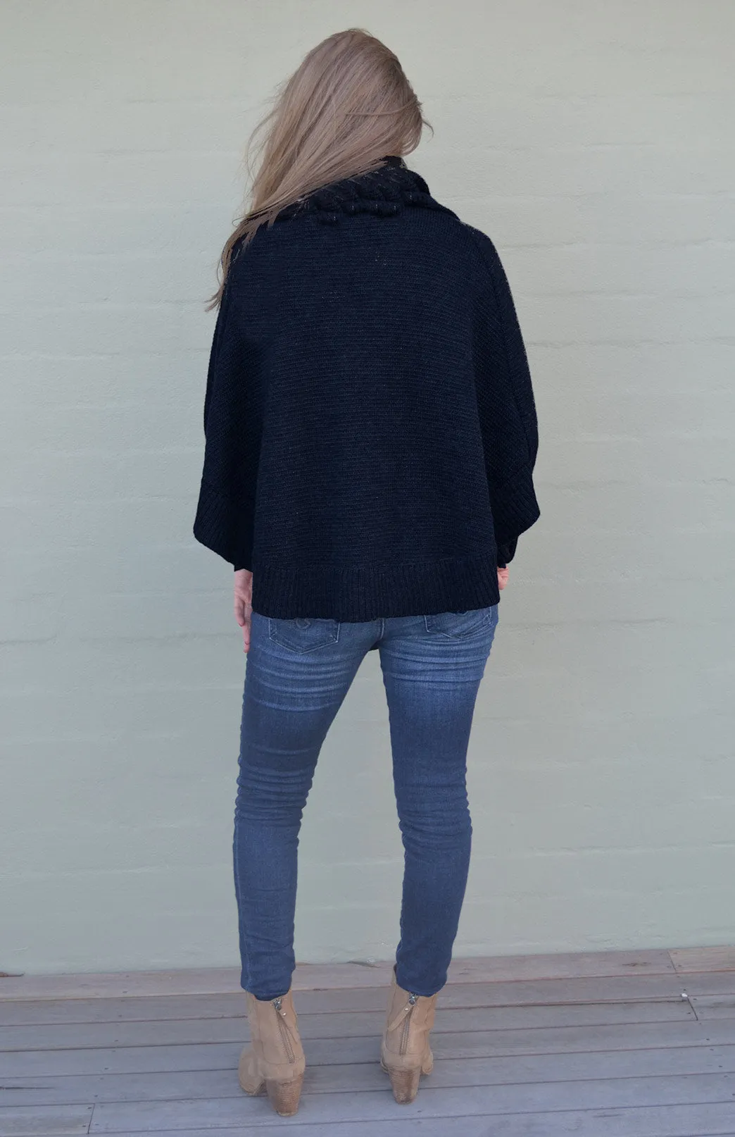 Classic Knitted Cowl Neck Poncho with Sleeves