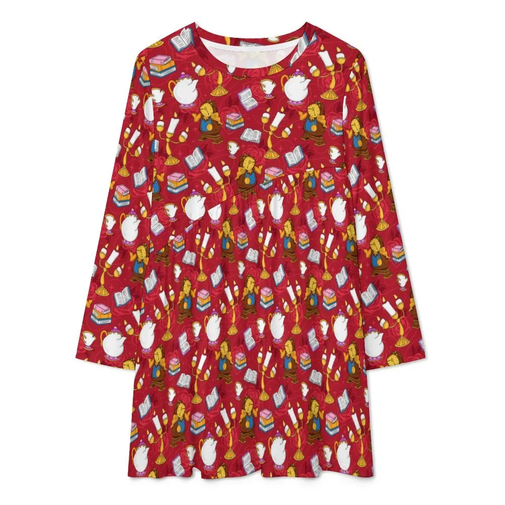 Disney Beauty And The Beast Belle's Friends Long Sleeve Patchwork T-shirt Dress