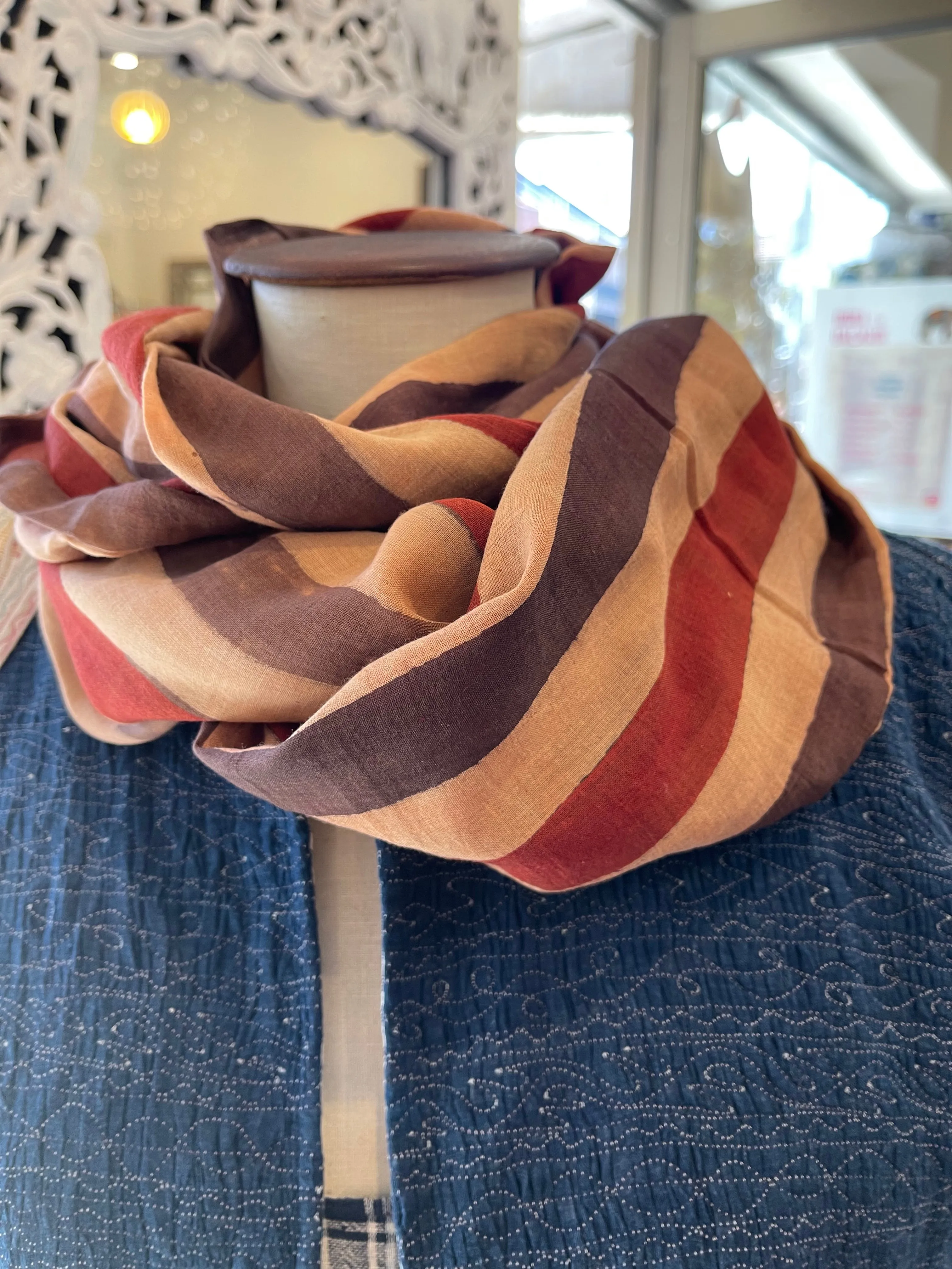 Fine Muslin Ajrakh Neck Warmer - Stripe