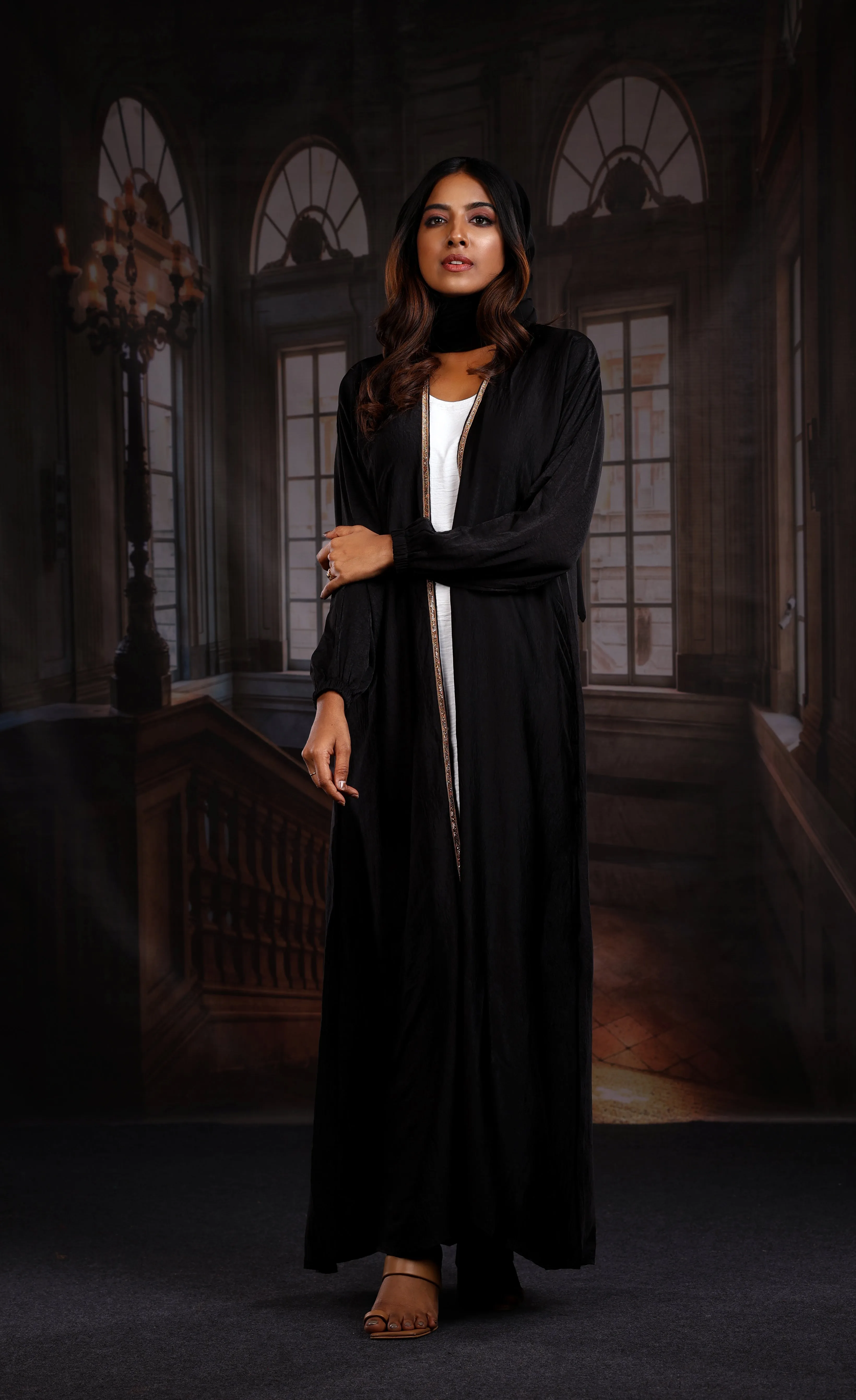 Haya Black with White Inner Luxury Exclusive Abaya Elastic Sleeves