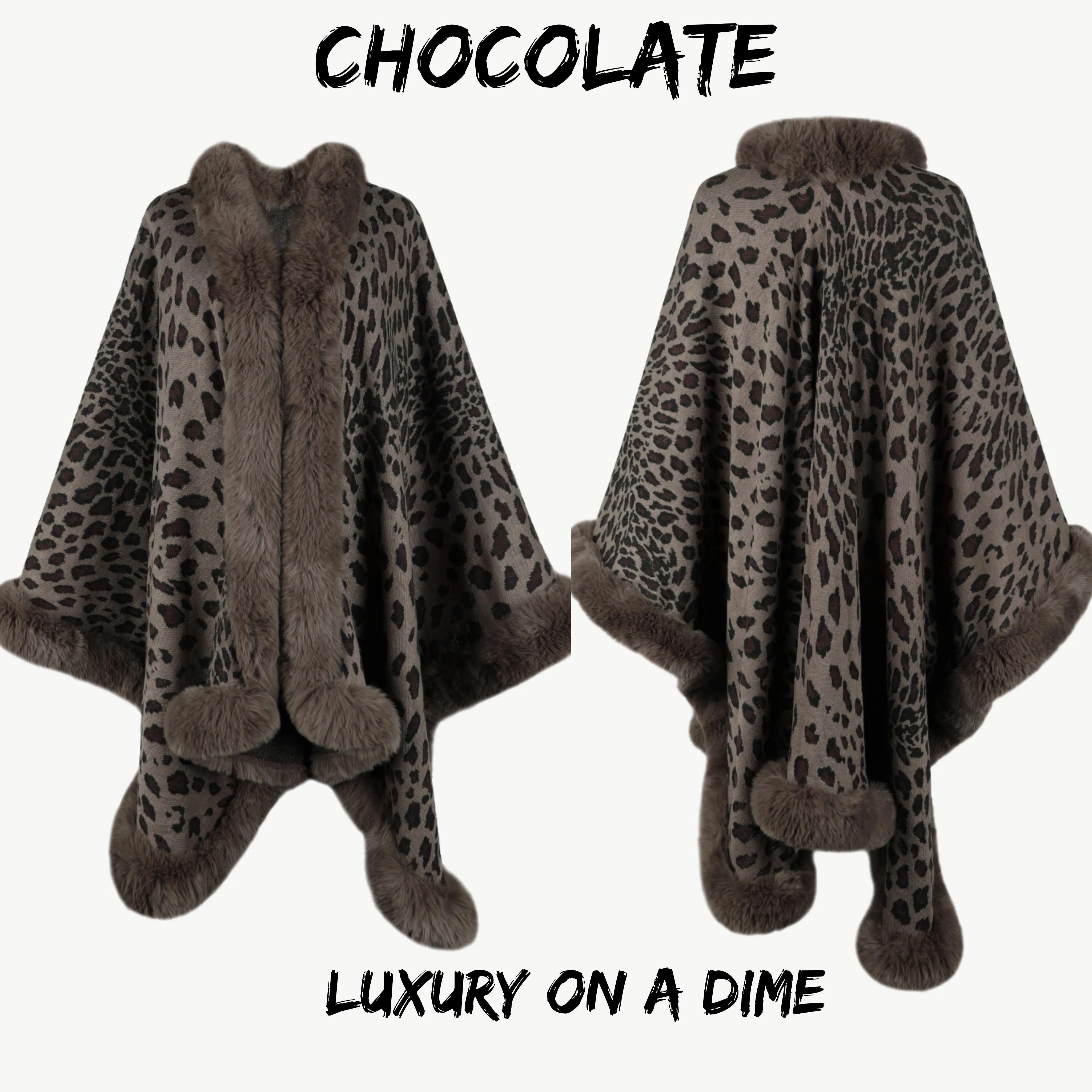 Large Leopard Plush Faux Fur Heavy Cardigan Oversized Sweater Poncho Jacket