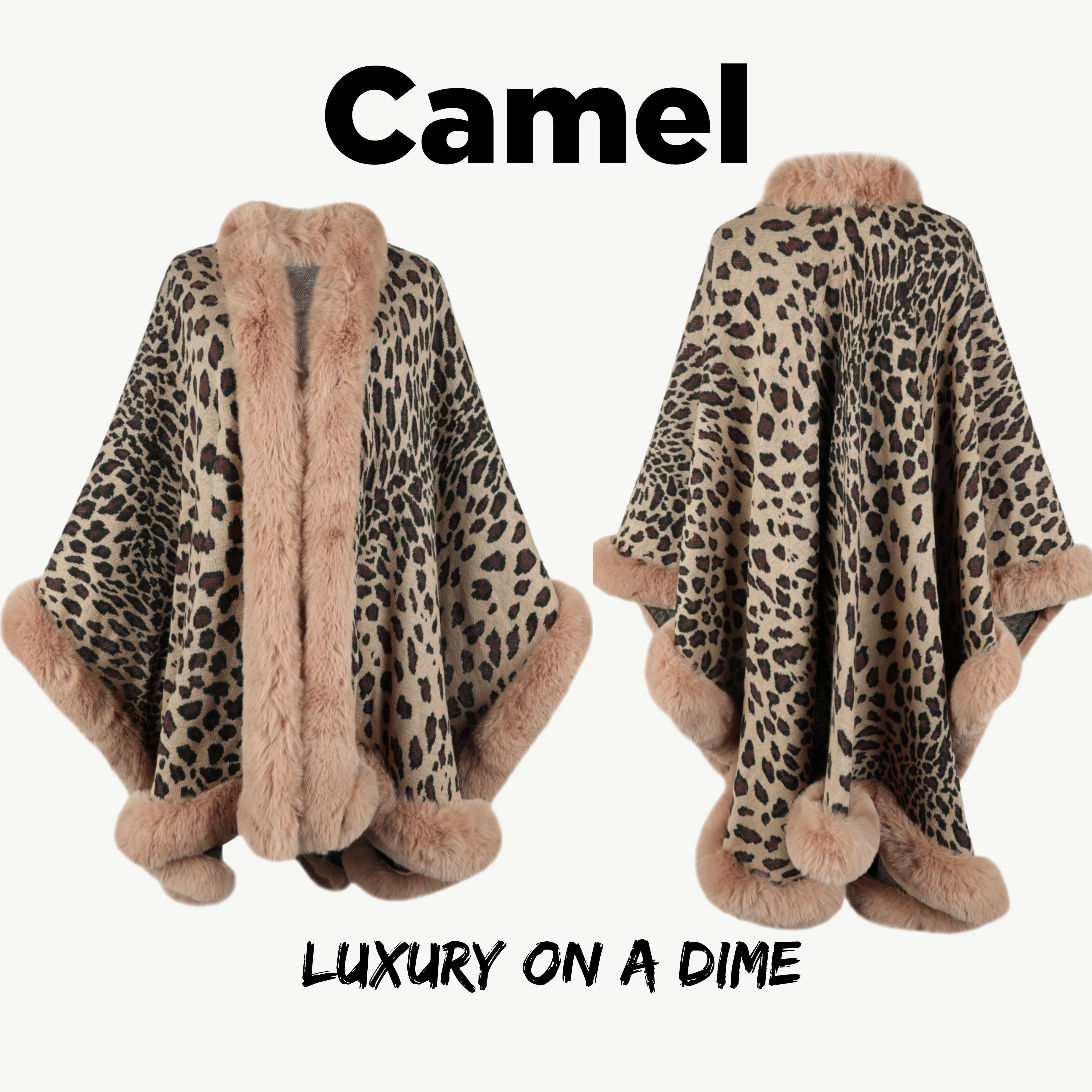 Large Leopard Plush Faux Fur Heavy Cardigan Oversized Sweater Poncho Jacket