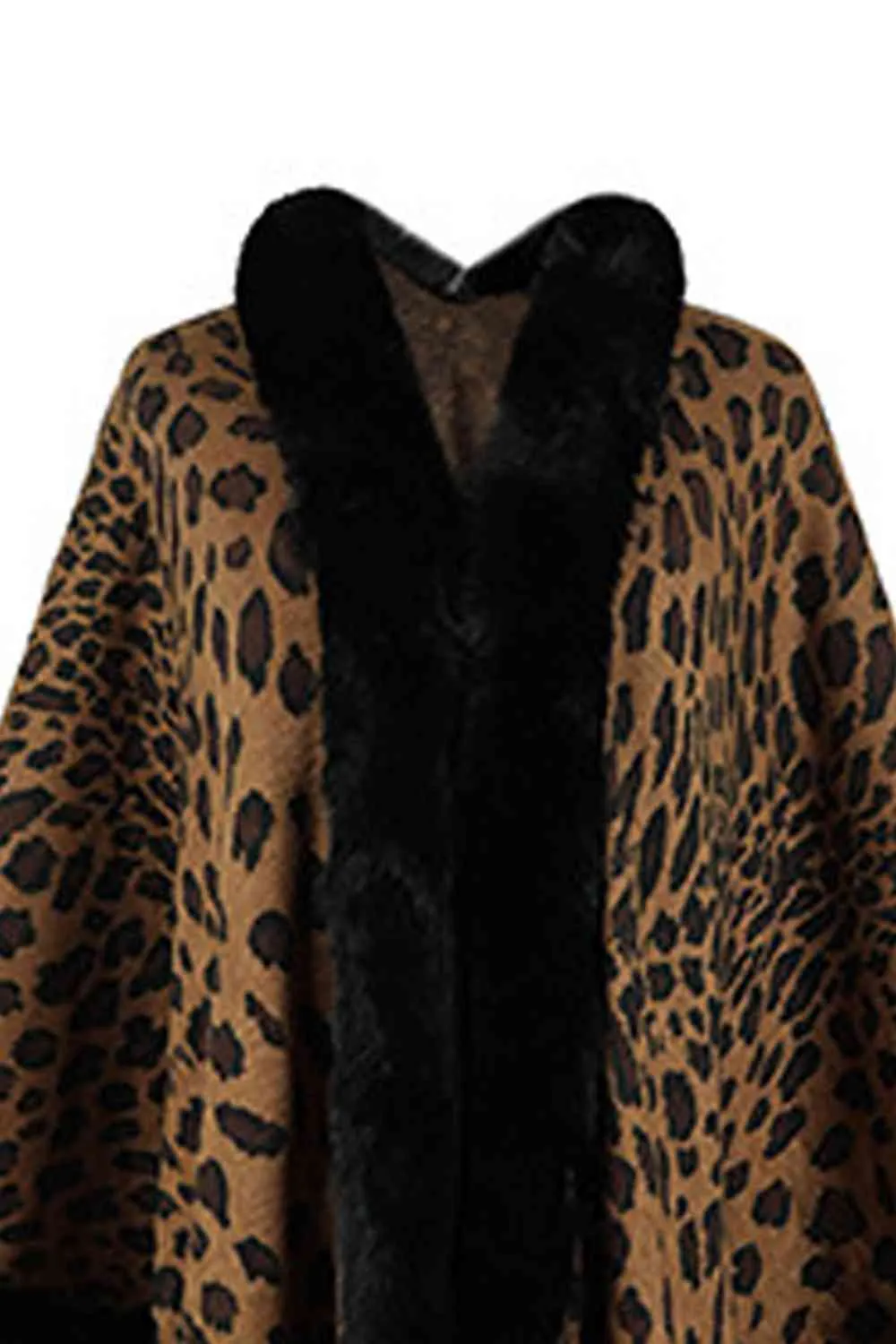Large Leopard Plush Faux Fur Heavy Cardigan Oversized Sweater Poncho Jacket