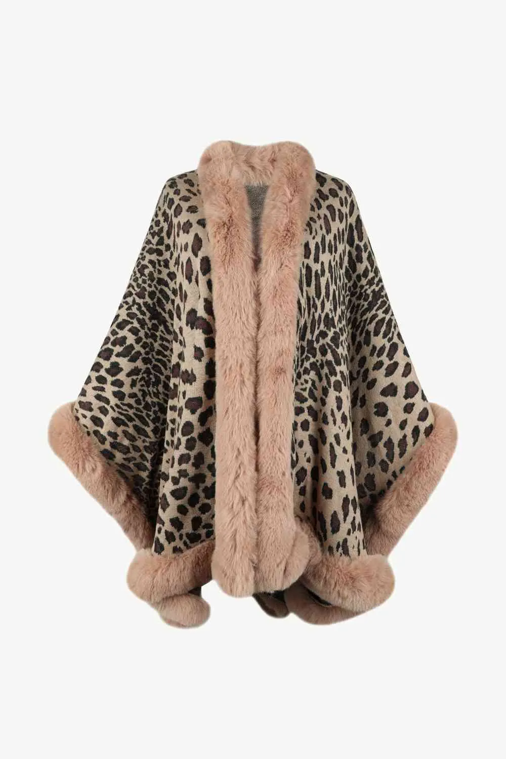Large Leopard Plush Faux Fur Heavy Cardigan Oversized Sweater Poncho Jacket