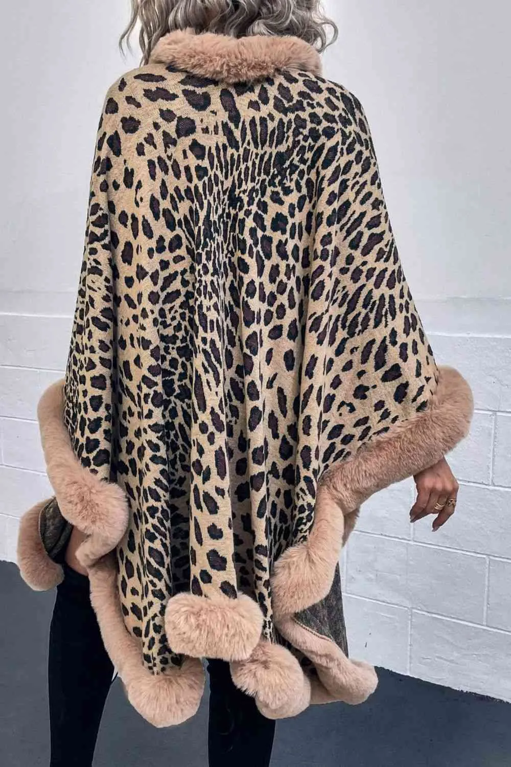 Large Leopard Plush Faux Fur Heavy Cardigan Oversized Sweater Poncho Jacket