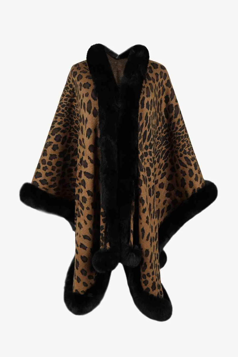 Large Leopard Plush Faux Fur Heavy Cardigan Oversized Sweater Poncho Jacket