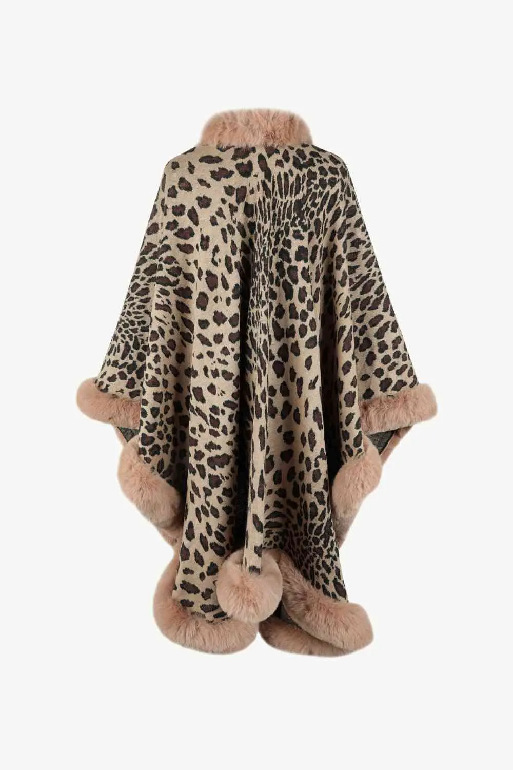 Large Leopard Plush Faux Fur Heavy Cardigan Oversized Sweater Poncho Jacket
