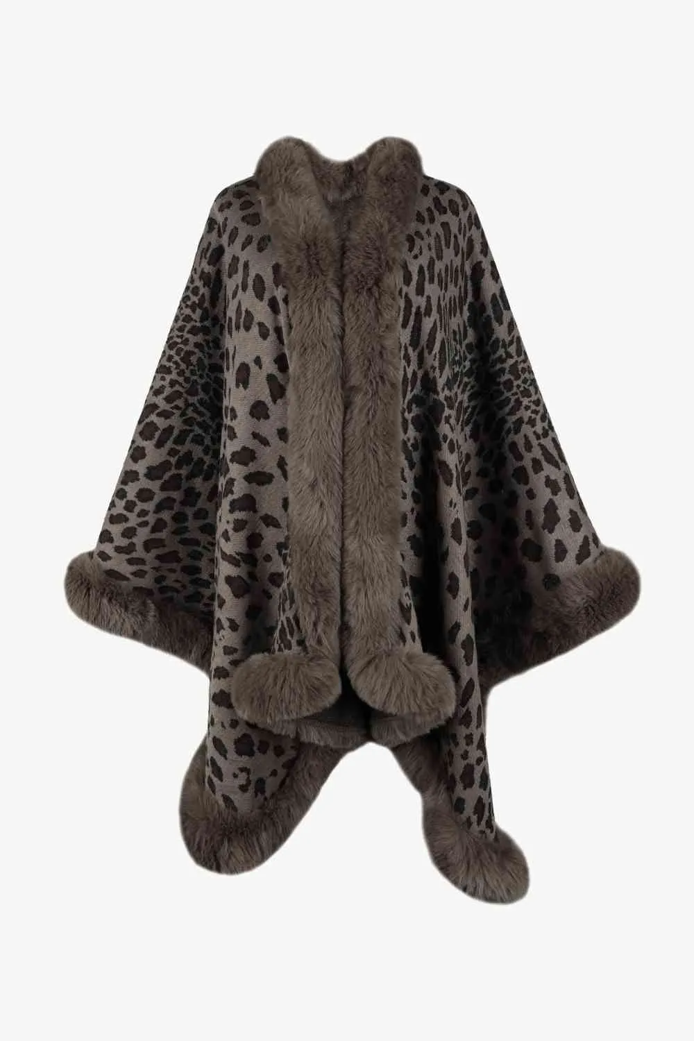 Large Leopard Plush Faux Fur Heavy Cardigan Oversized Sweater Poncho Jacket
