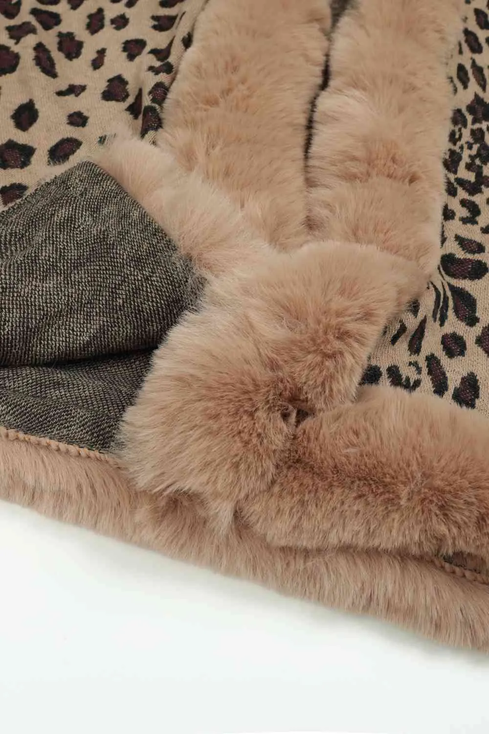 Large Leopard Plush Faux Fur Heavy Cardigan Oversized Sweater Poncho Jacket