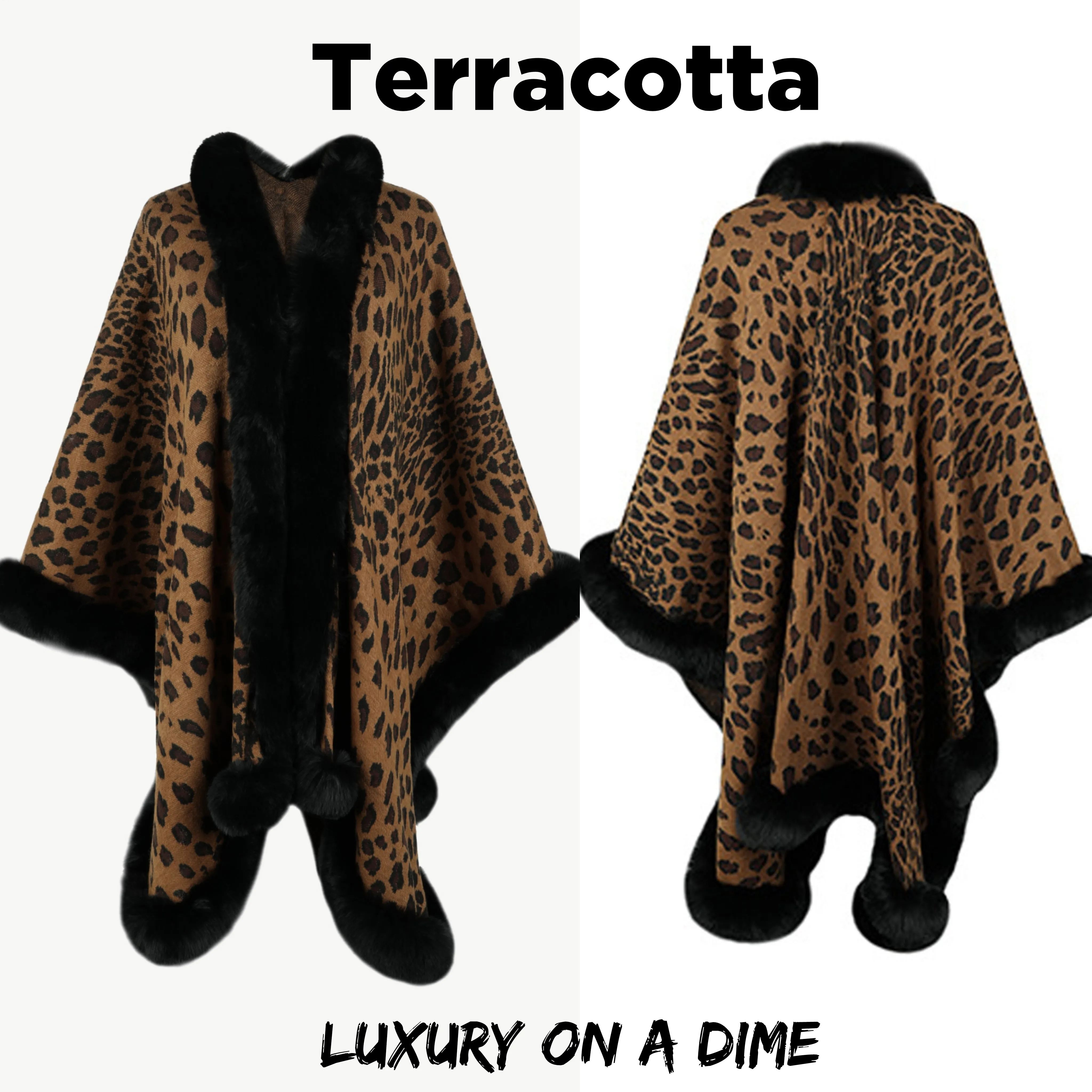 Large Leopard Plush Faux Fur Heavy Cardigan Oversized Sweater Poncho Jacket