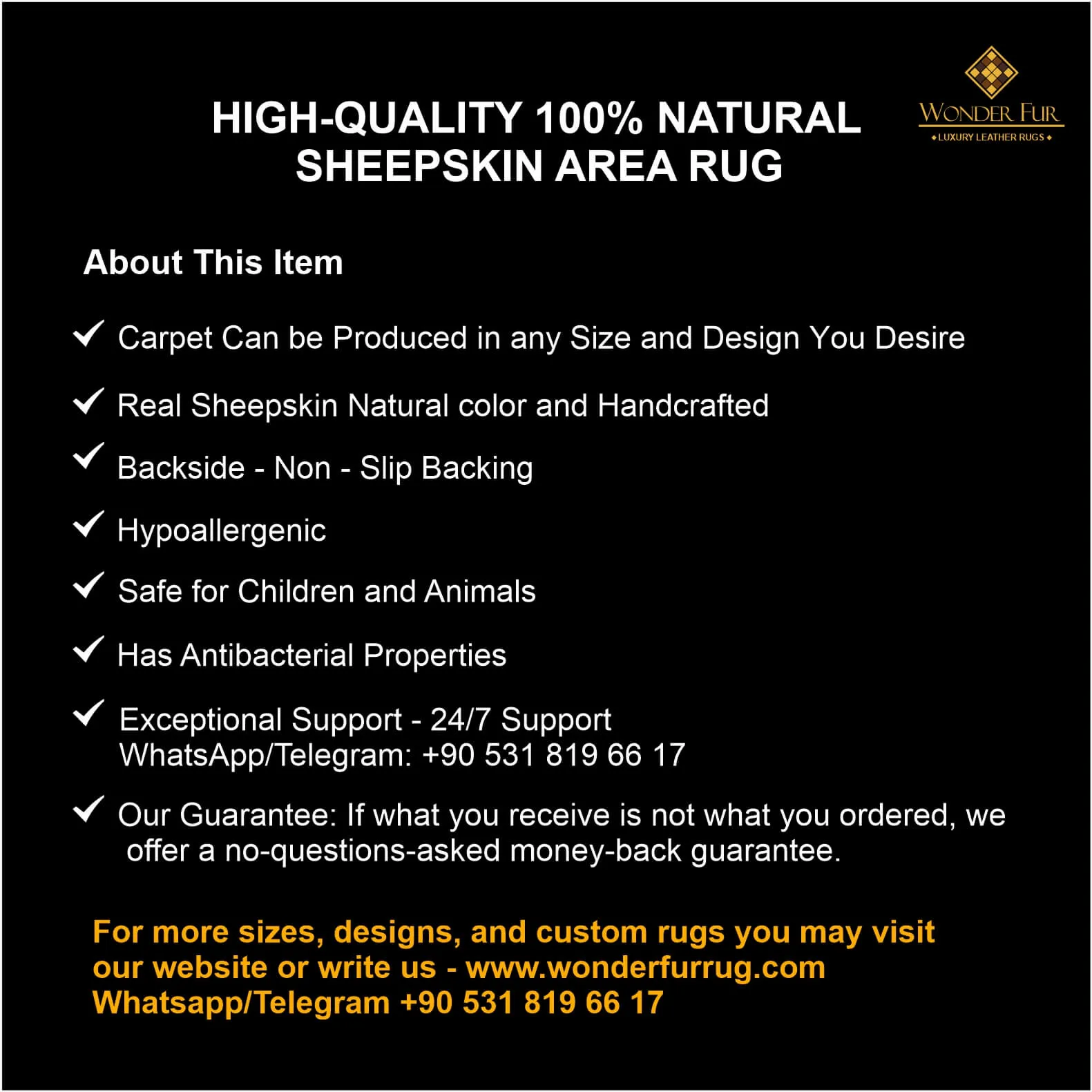 Luxury Soft White Gold Sheepskin Rug for Office Decor, Handmade Non Slip Rug