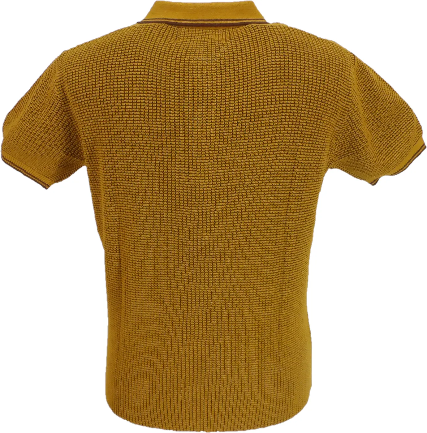 Madcap England Mens Yellow Retro Waffle Knitted Polo Cardigan