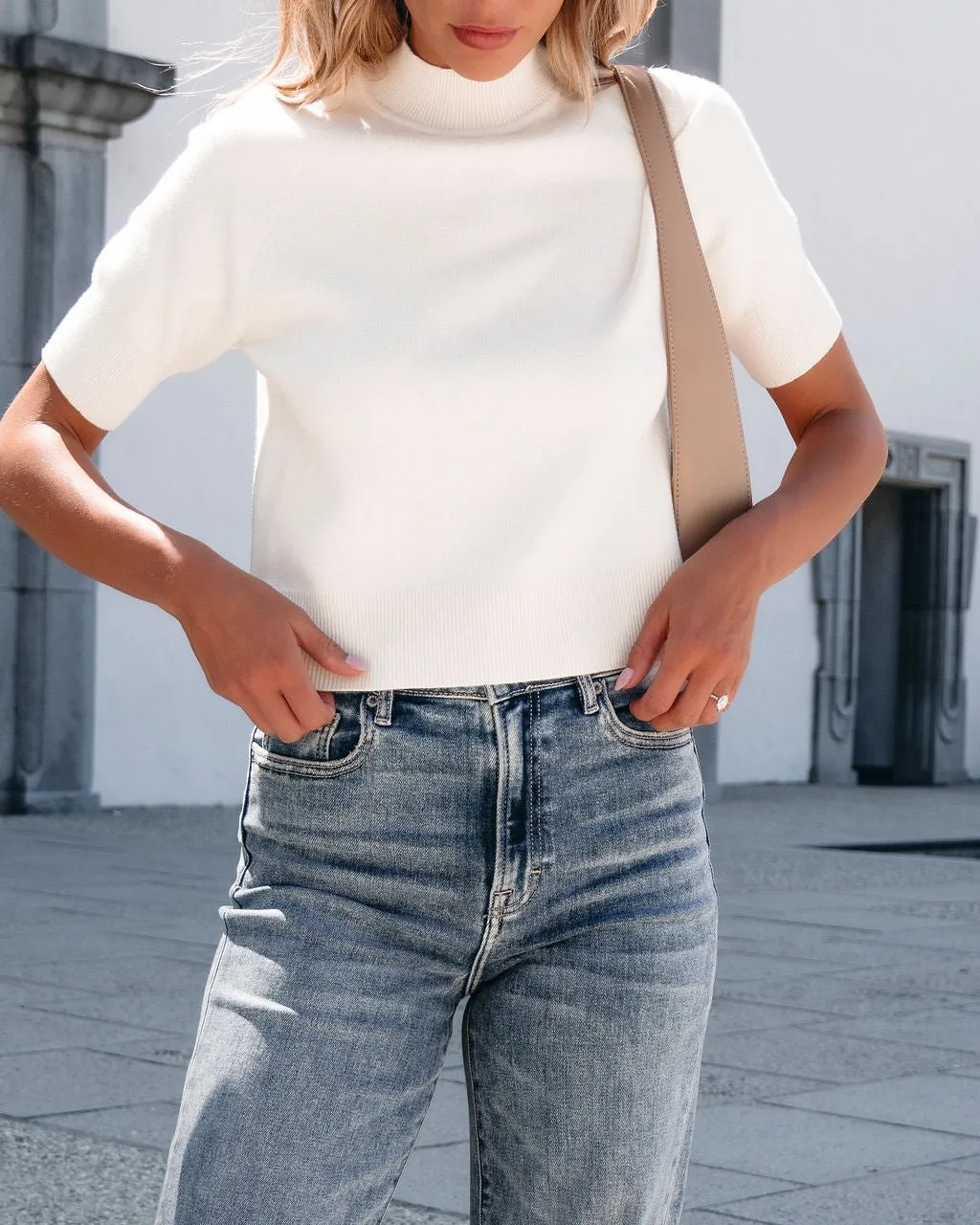 Muse By Magnolia Mock Neck Top - Cream - DOORBUSTER